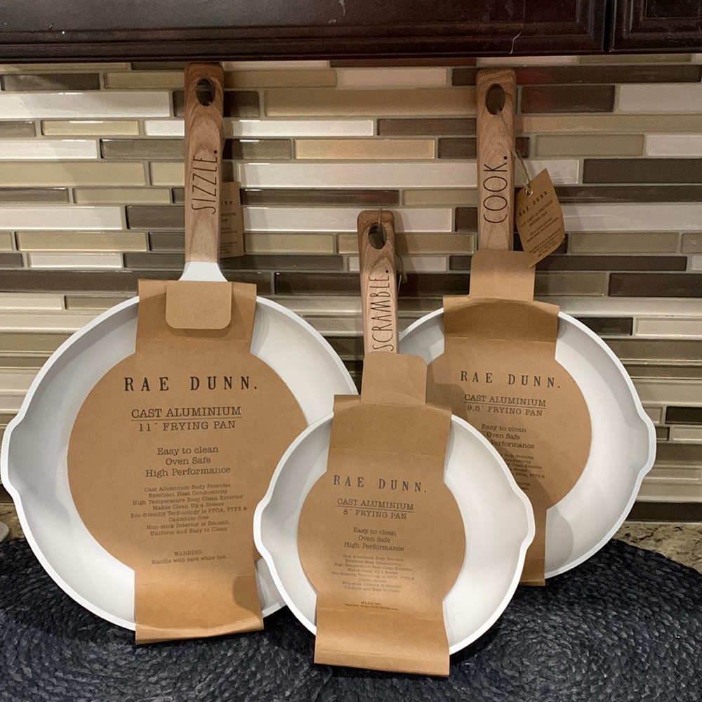 Rae Dunn 3 pc frying pan white with gray speckled. Hard to find
